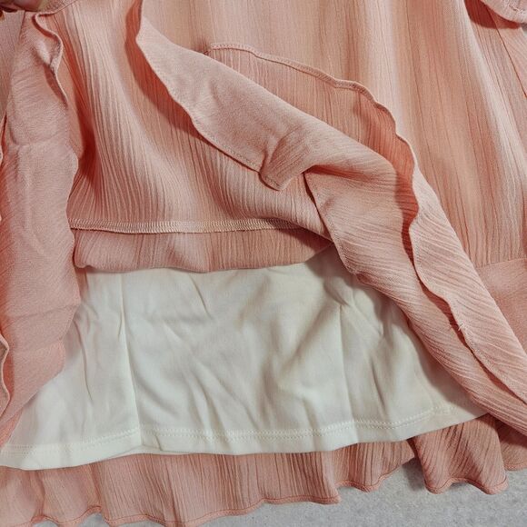 Andree by Unit Dress Women S Pastel Peach Pink Ruffle Long Sleeve Stretch Chic - Picture 5 of 16